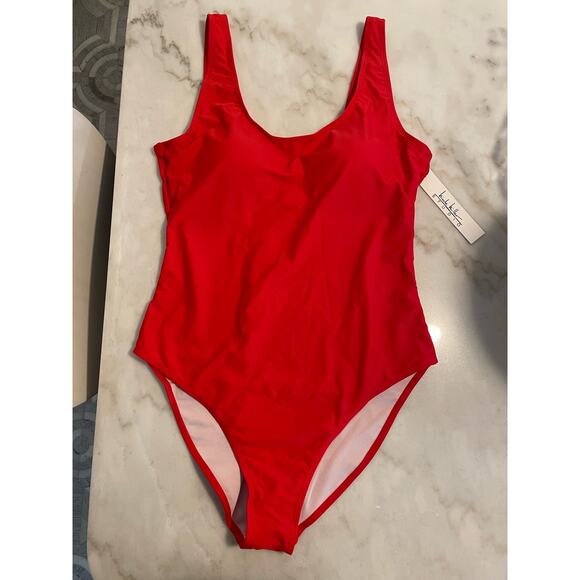 NEW Nicole Miller Studio Women's Scoop Back One Piece Swimsuit Red. Size XL. - Picture 1 of 9